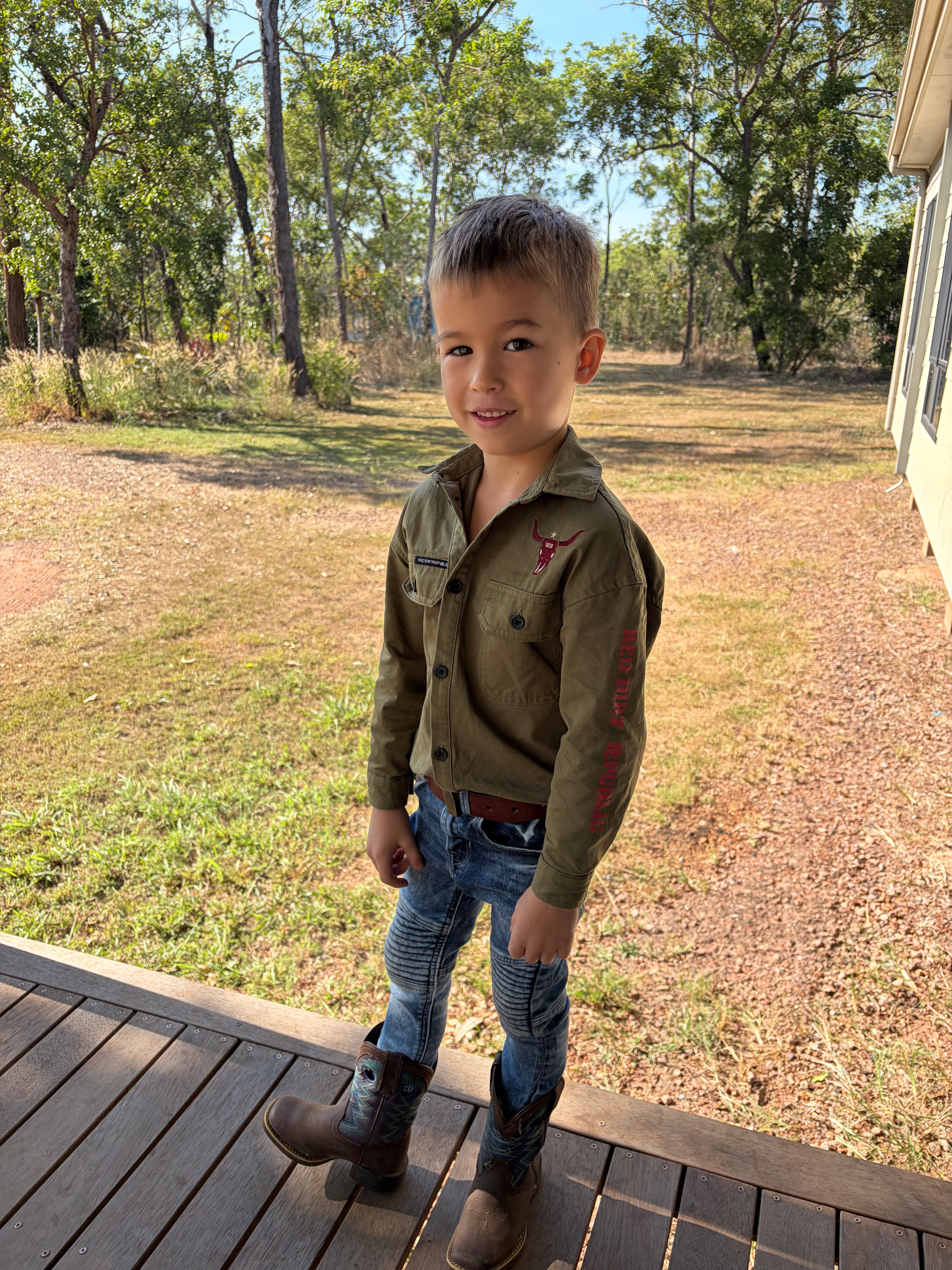 Kids Outback Work Shirt - Army Green